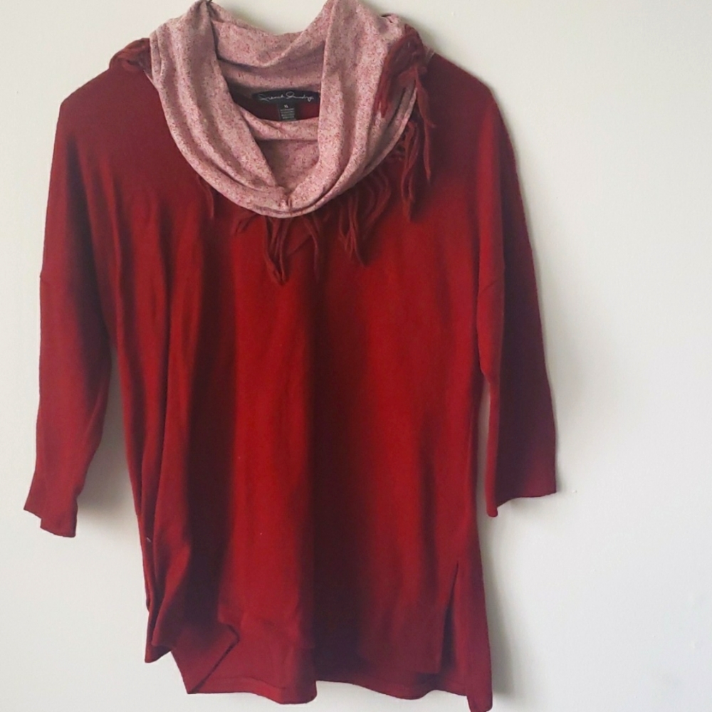 Short-sleeve, dark red top perfect for summer or early fall.